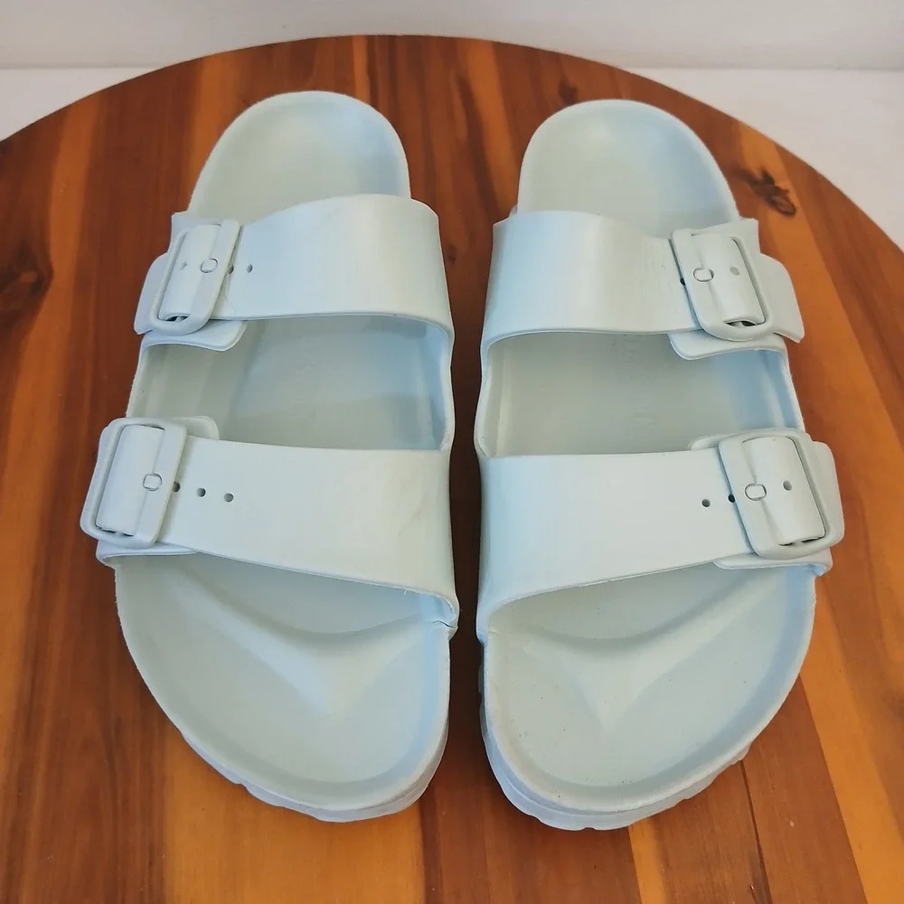 Birkenstock Arizona Womens 10 Light Blue Stealth Buckle EVA Slides Sandals